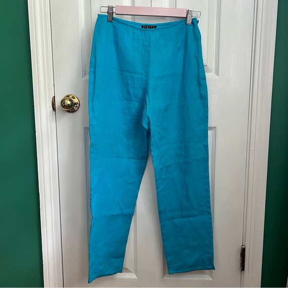 Finity Peacock Blue Linen Pants 4 - Picture 4 of 4